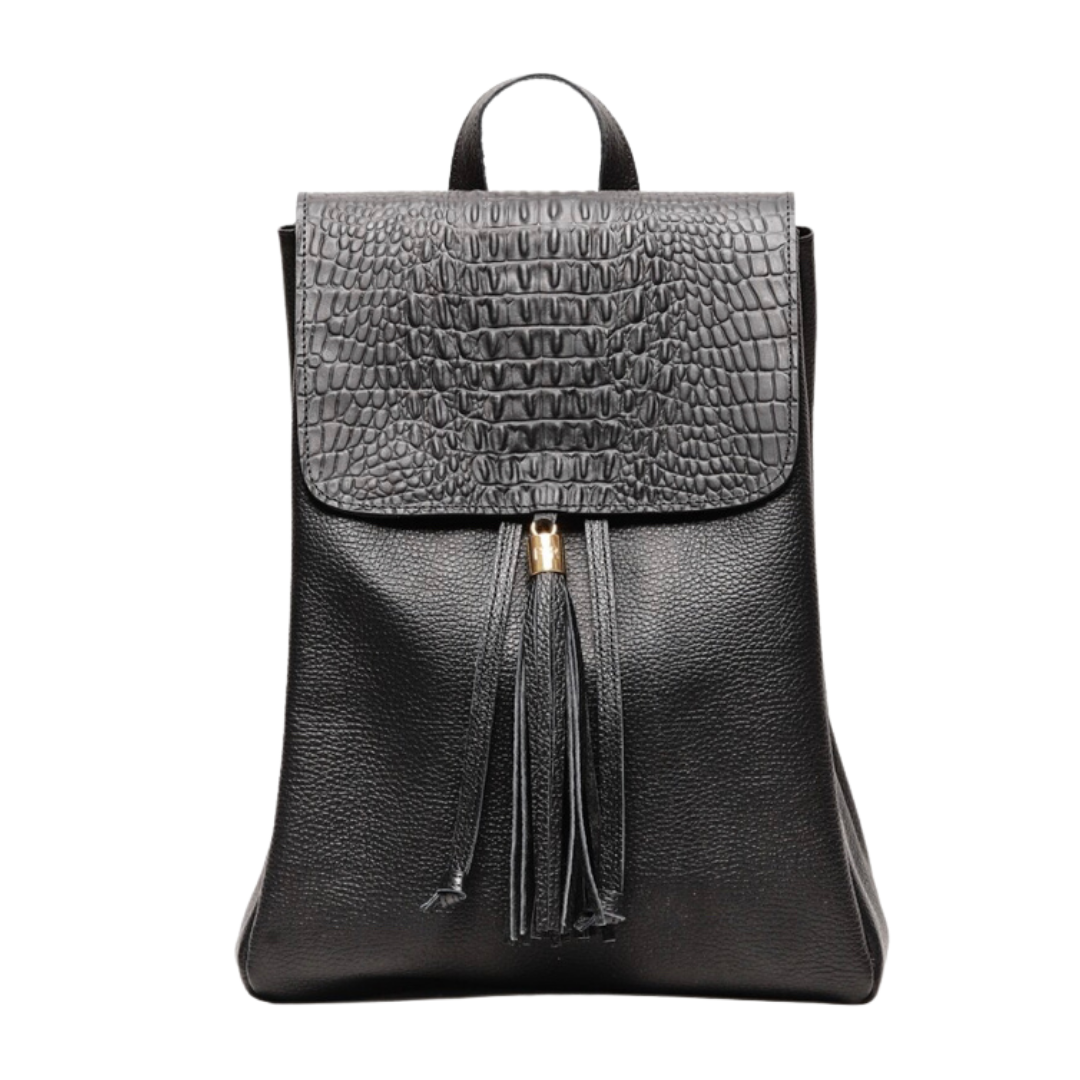 BACKPACK NEGRA TAPA COCODRILO